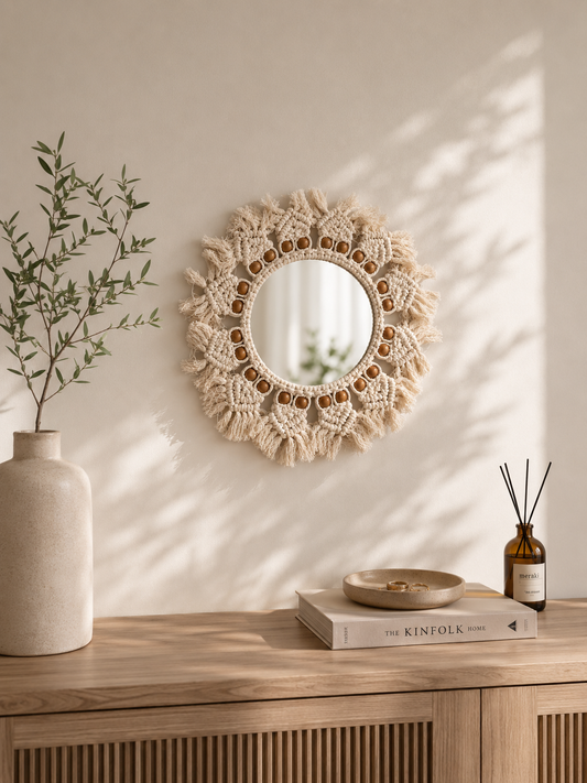 Boho Macramé Round Wall Mirror
