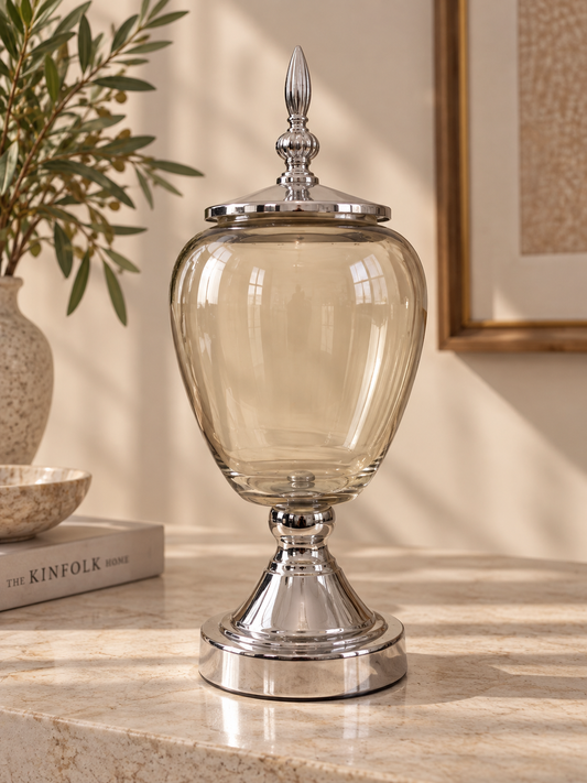 Vintage Amber Glass Decorative Jar