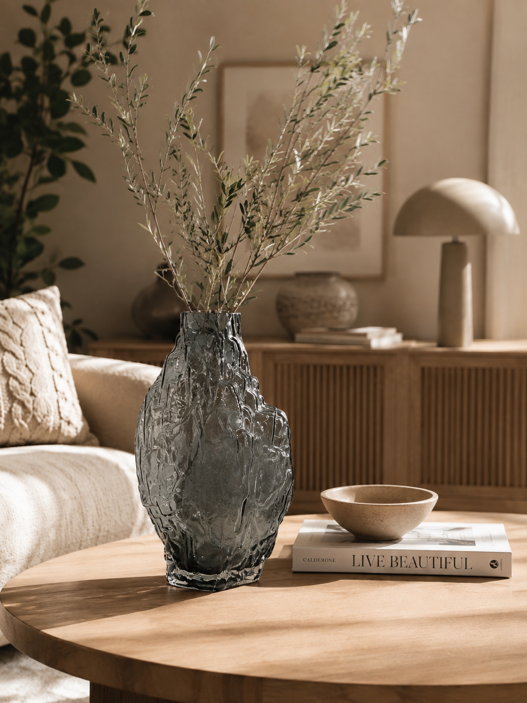 Smoky Sculptural Glass Vase