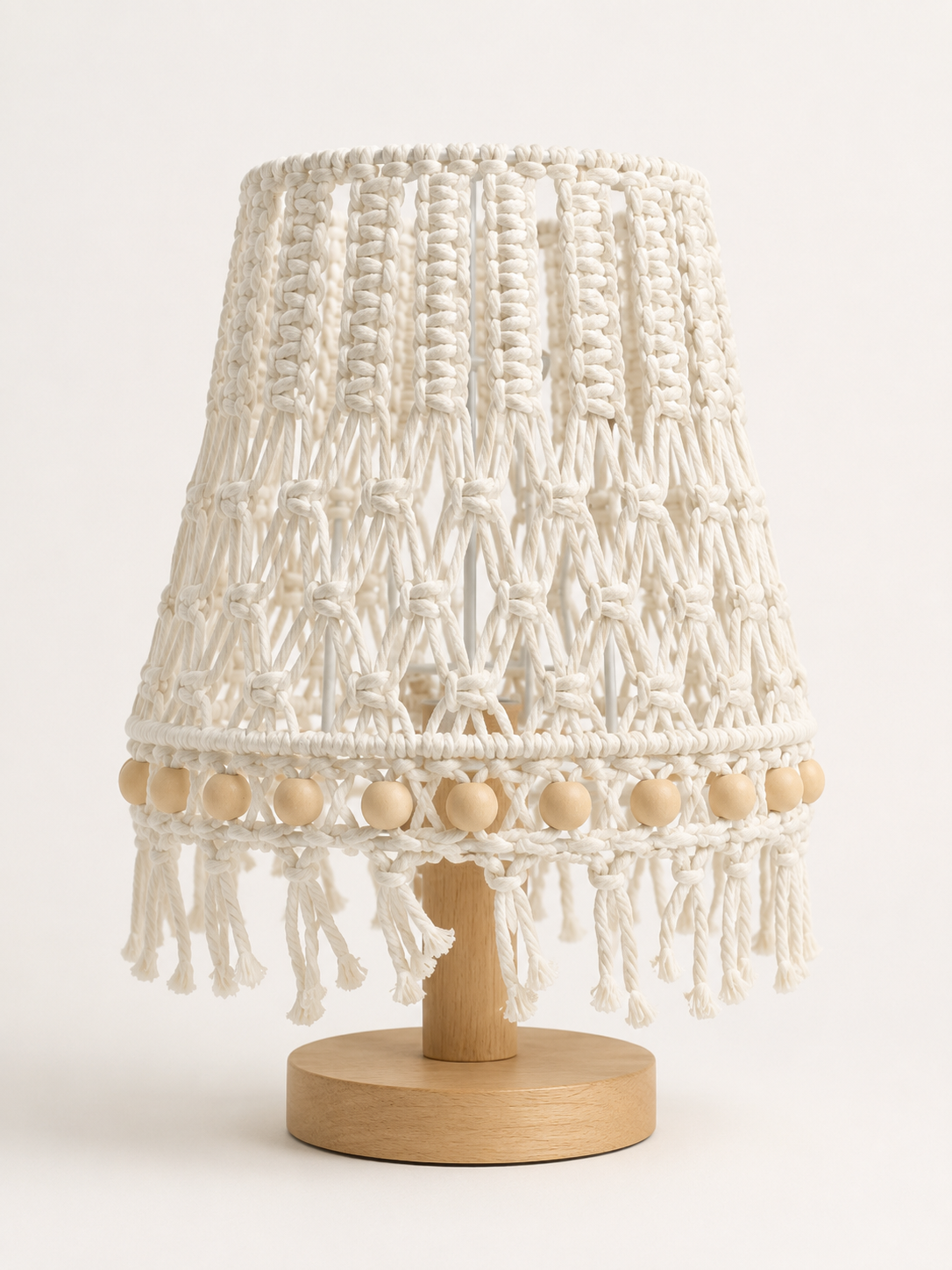 Macramé Table Lamp with Wooden Beads