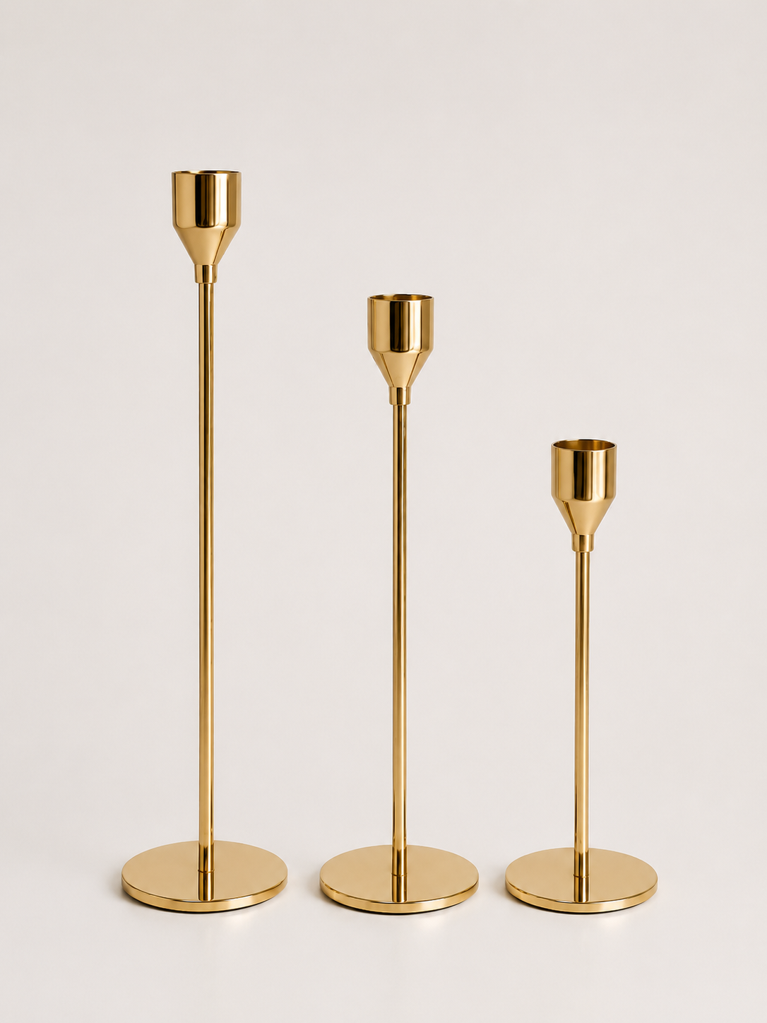 Set of 3 Gold Metal Candle Holders