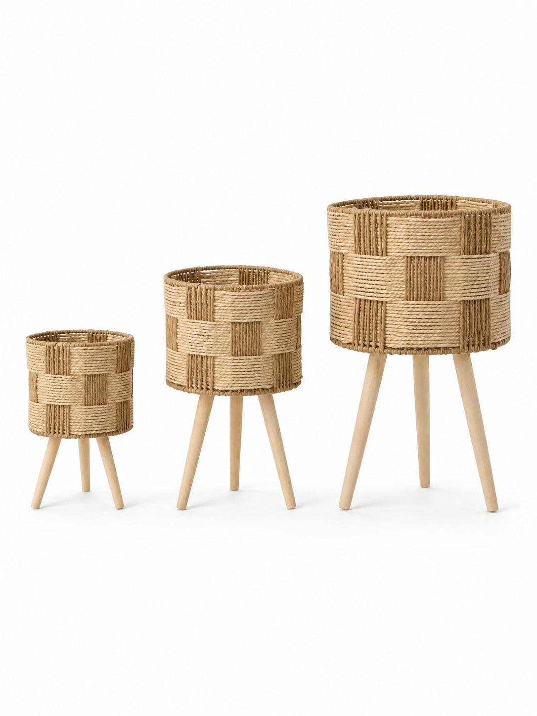 Woven Plant Stand with Wooden Legs