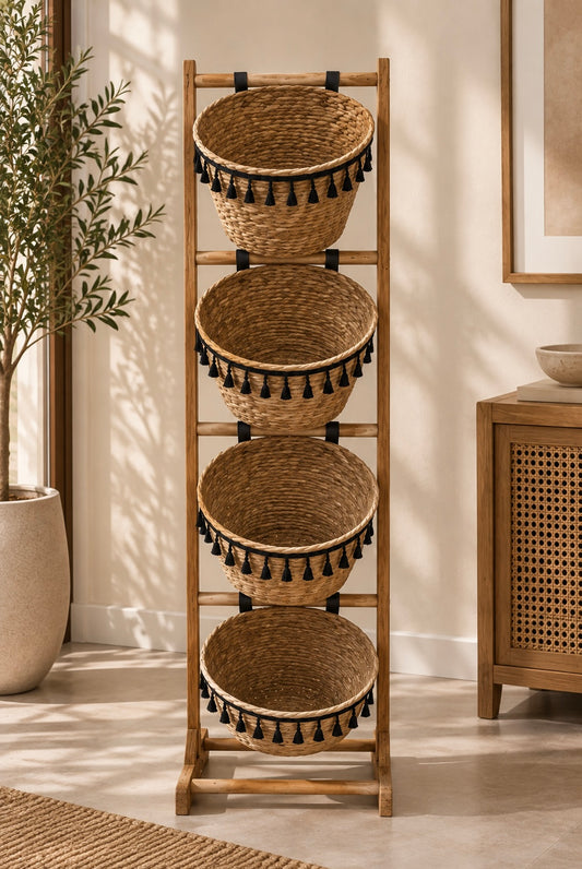 4 Tier Woven Basket Stand