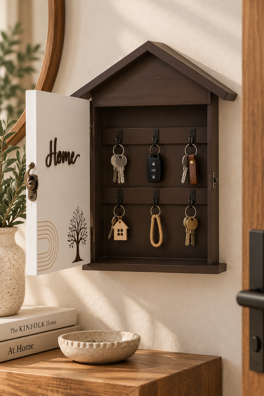 Home-Shaped Wooden Key Box