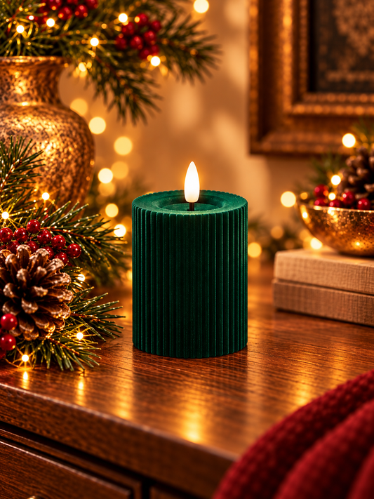 Velvet Forest Green LED Candles