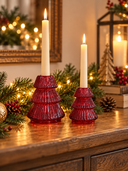 Glass Christmas Tree Candle Holders