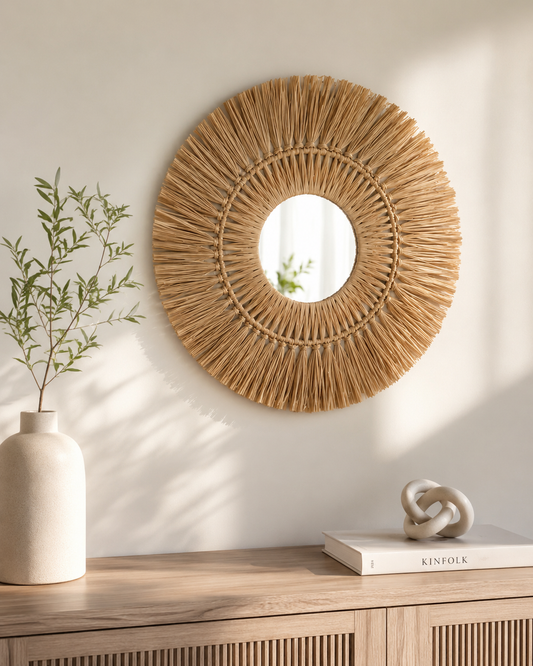 Natural Raffia Sunburst Wall Mirror