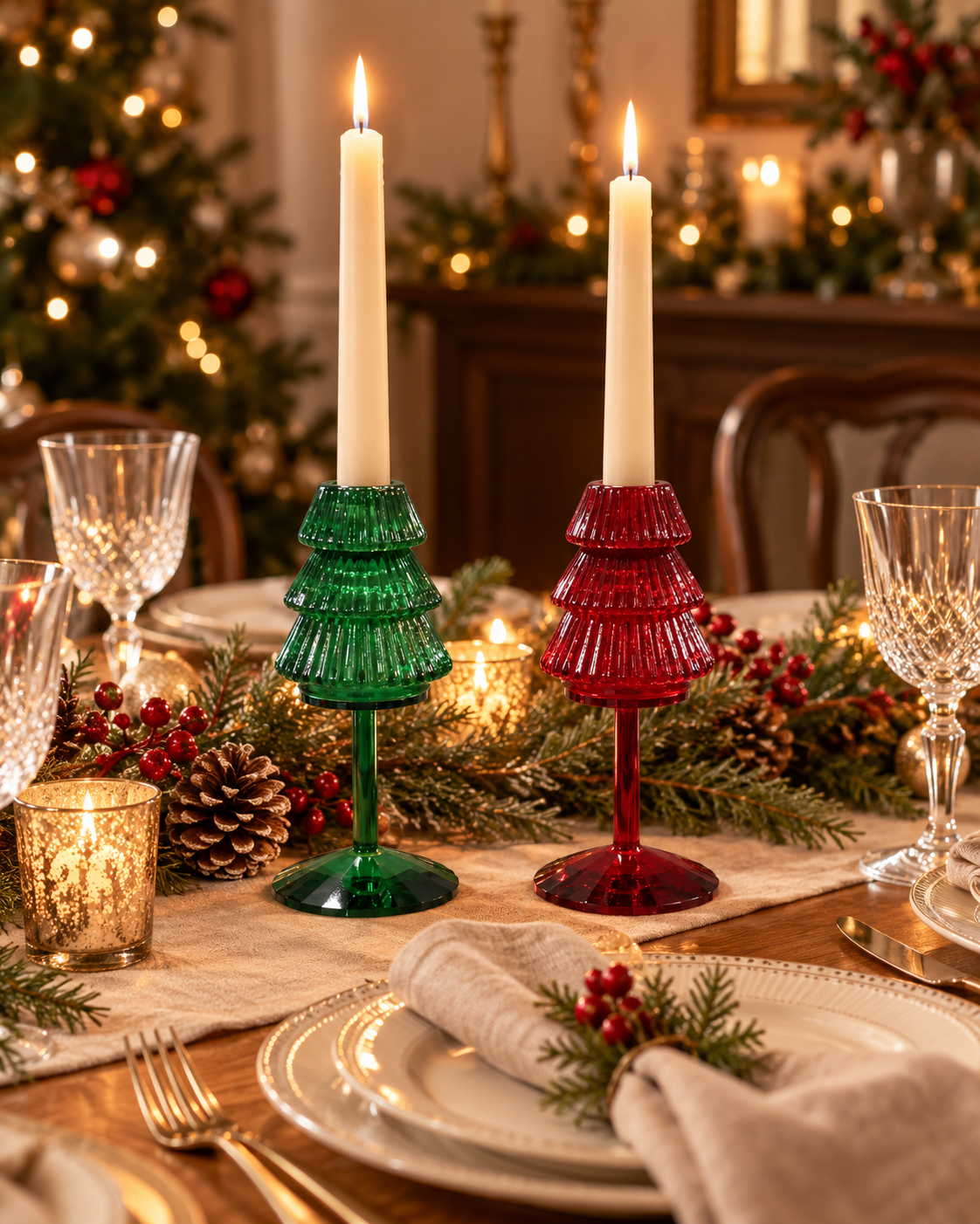 Glass Christmas Tree Taper Candle Holder