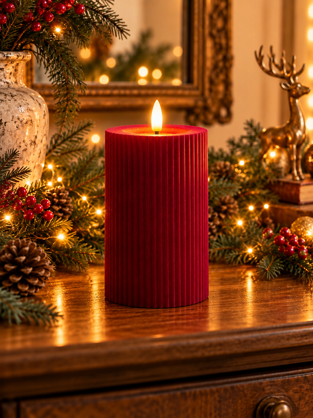 Velvet Burgundy Red LED Candles