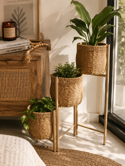 3-Tier Cachepot Set with Metal Stand