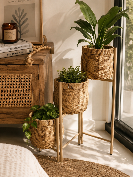 3-Tier Cachepot Set with Metal Stand
