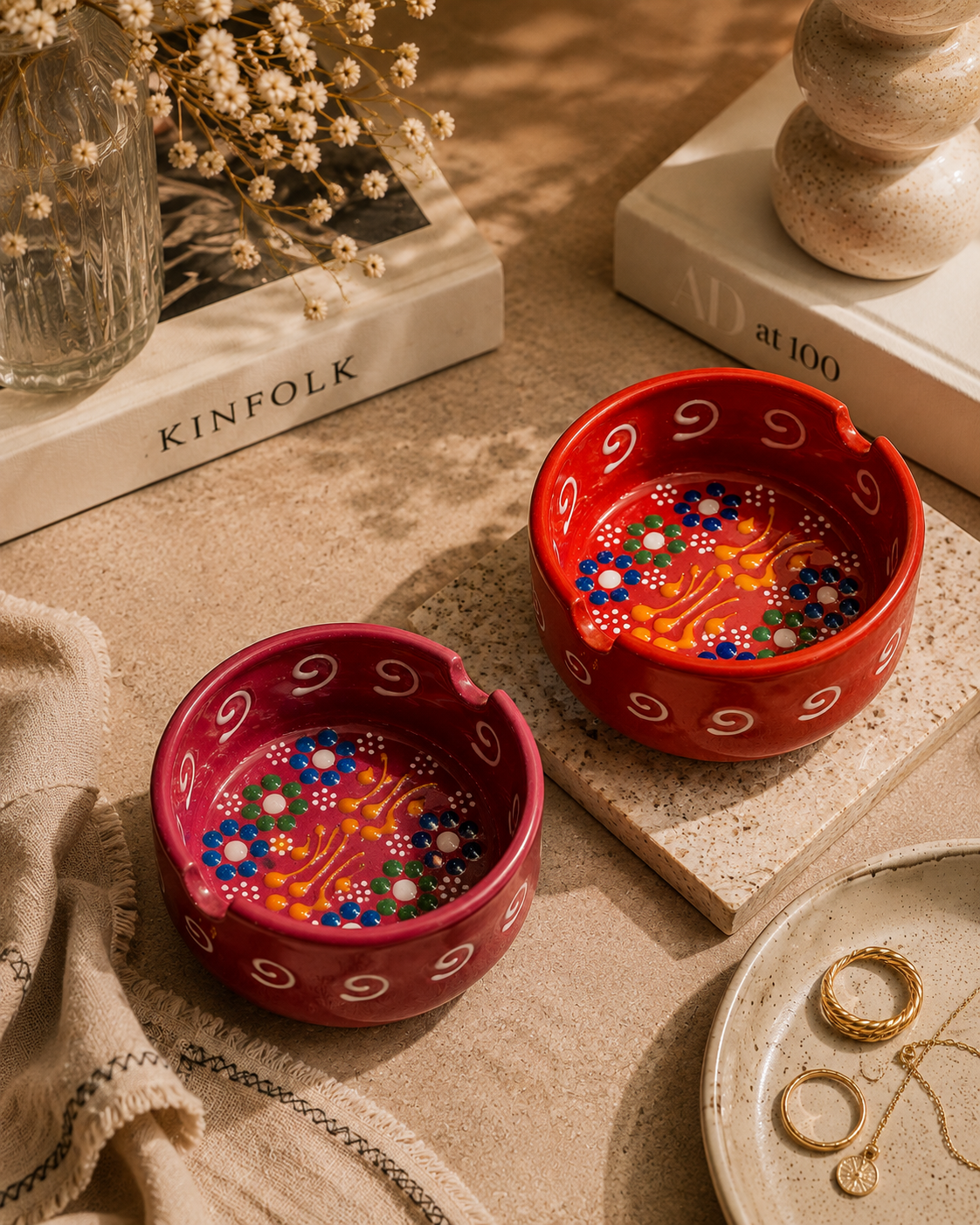 Hand-Painted Ceramic Ashtray