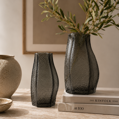 Textured Smoked Glass Vases
