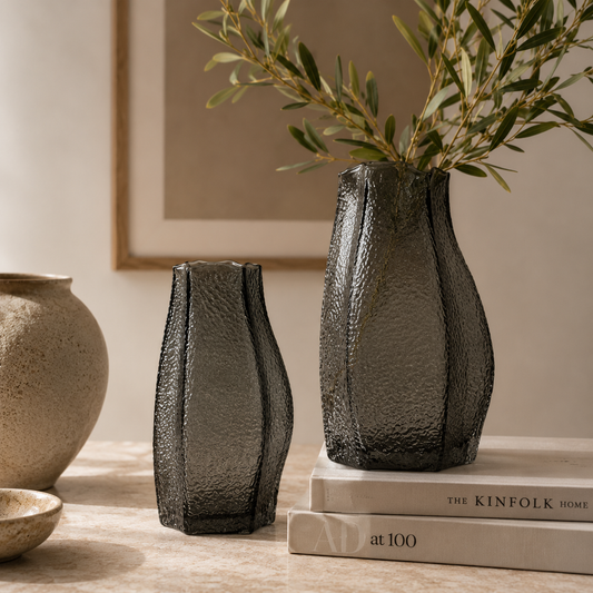 Textured Smoked Glass Vases