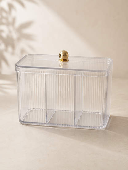 3-Compartment Clear Vanity Organizer with Lid