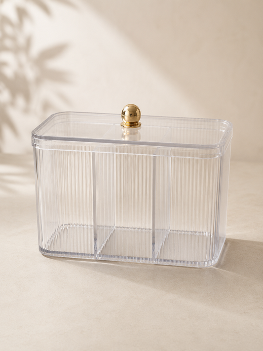 3-Compartment Clear Vanity Organizer with Lid