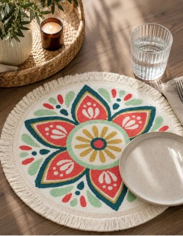 Floral fringe round placemat