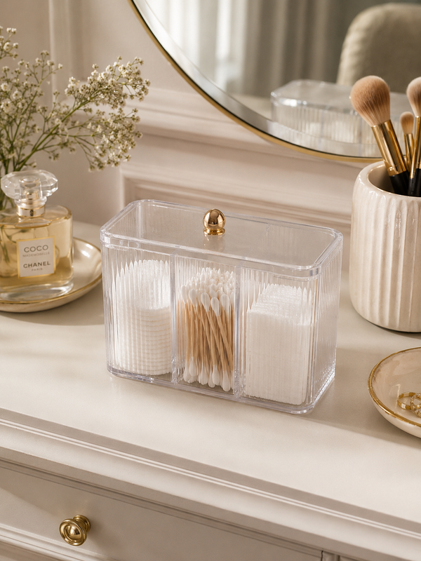 3-Compartment Clear Vanity Organizer with Lid