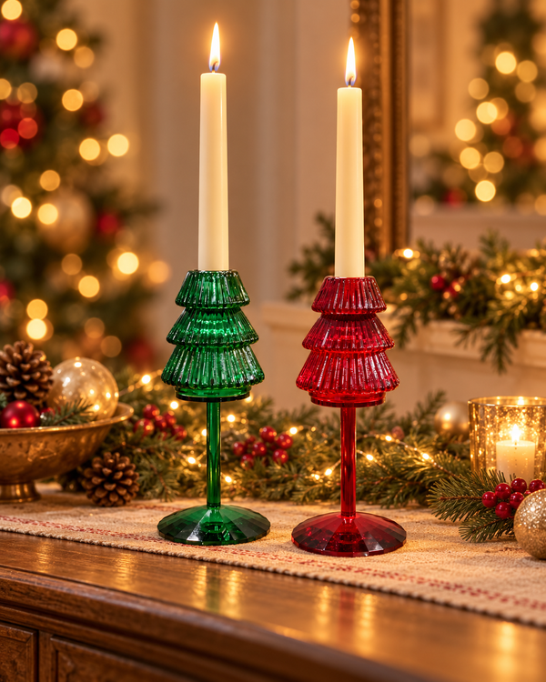 Glass Christmas Tree Taper Candle Holder