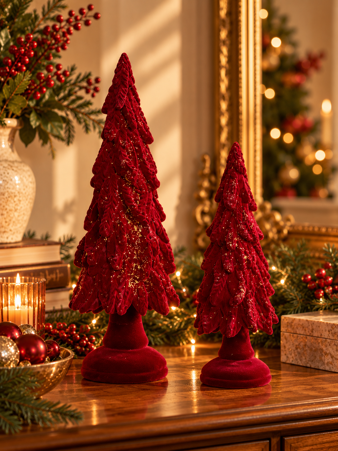 Burgundy Velvet Christmas Trees