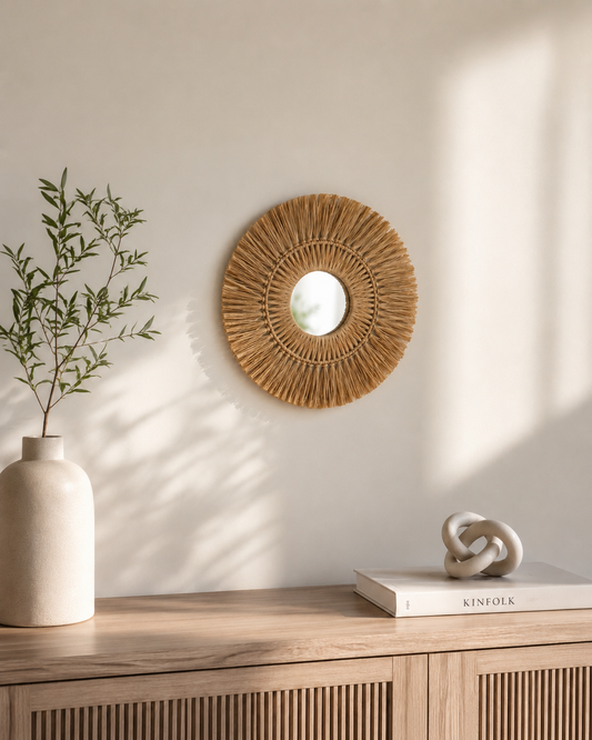 Natural Raffia Sunburst Wall Mirror
