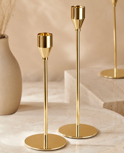 Set of 3 Gold Metal Candle Holders