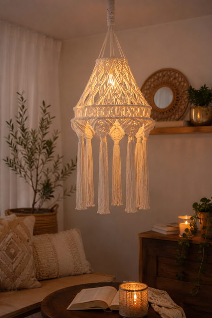 Handwoven Macramé Ceiling Lamp Cover with Tassels