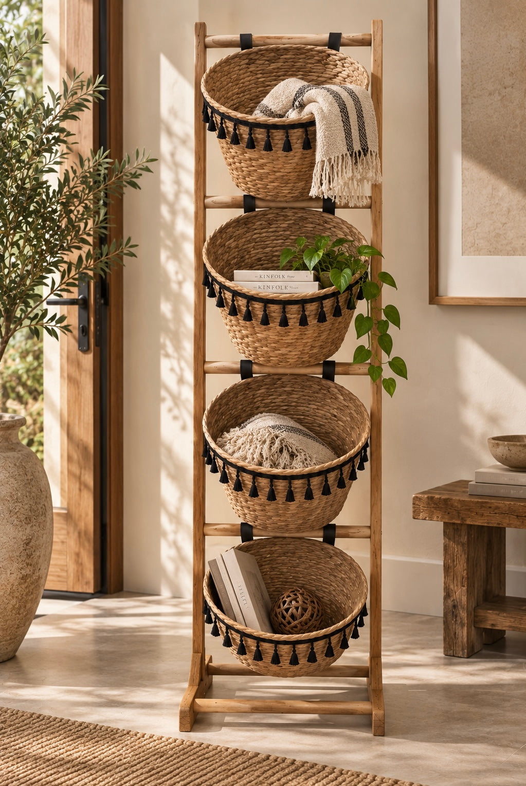 4 Tier Woven Basket Stand