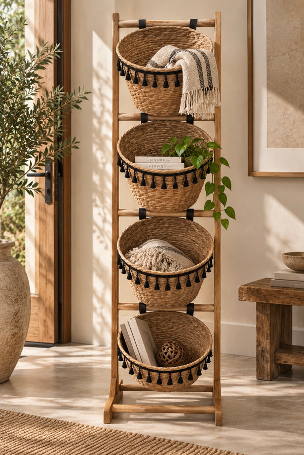 4 Tier Woven Basket Stand