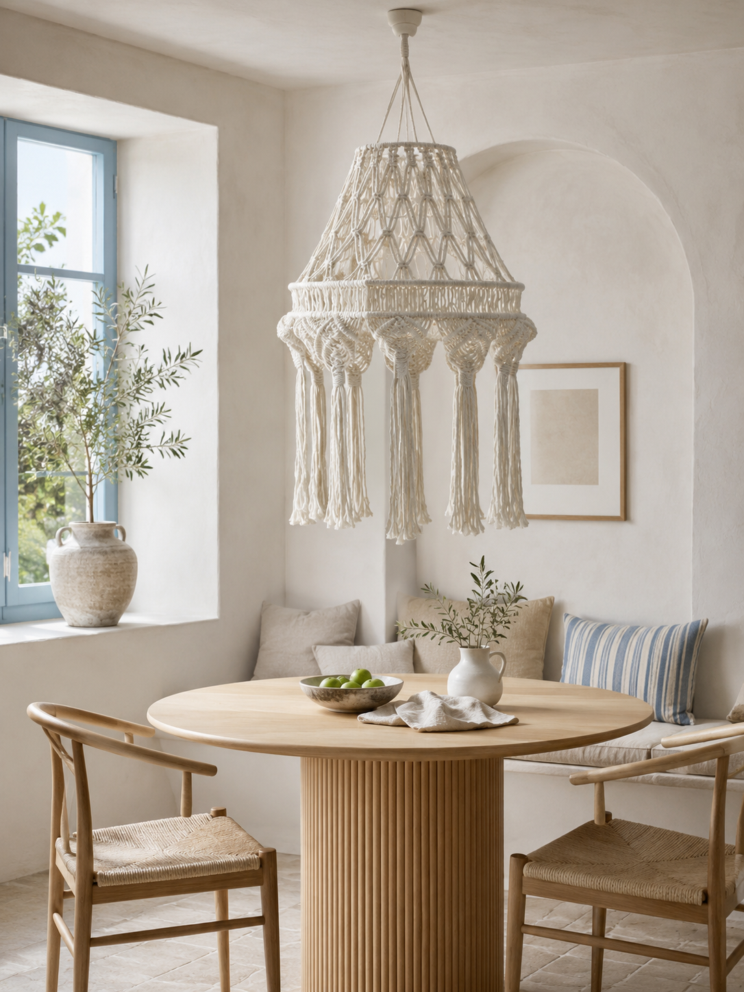 Handwoven Macramé Ceiling Lamp Cover with Tassels