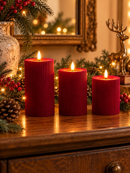 Velvet Burgundy Red LED Candles