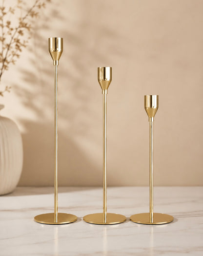 Set of 3 Gold Metal Candle Holders