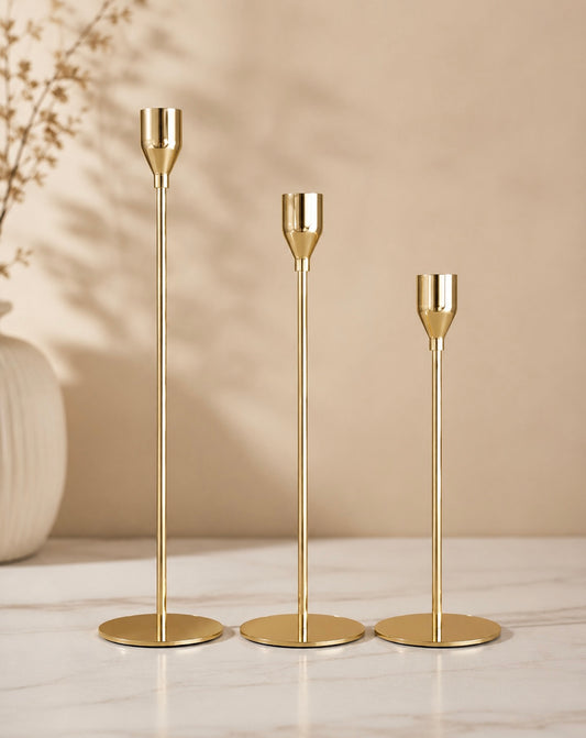 Set of 3 Gold Metal Candle Holders