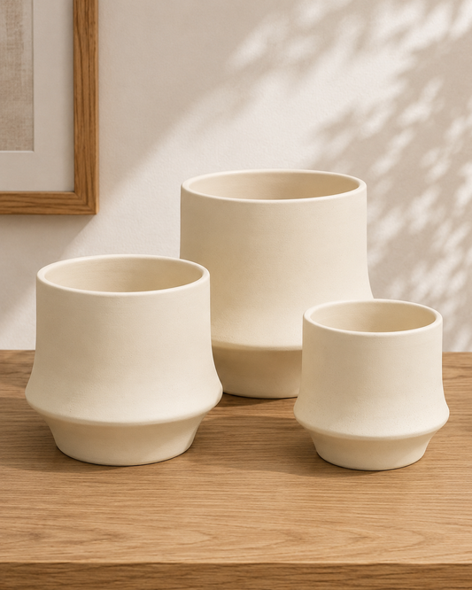Modern Cream Ceramic Cachepot Planter (3 Sizes)