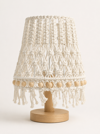 Macramé Table Lamp with Wooden Beads