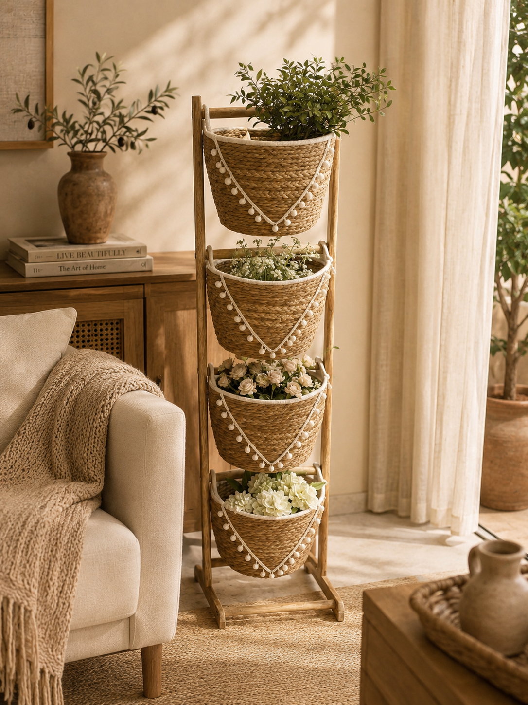 4 Tier Woven Basket Stand