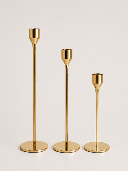 Set of 3 Gold Metal Candle Holders