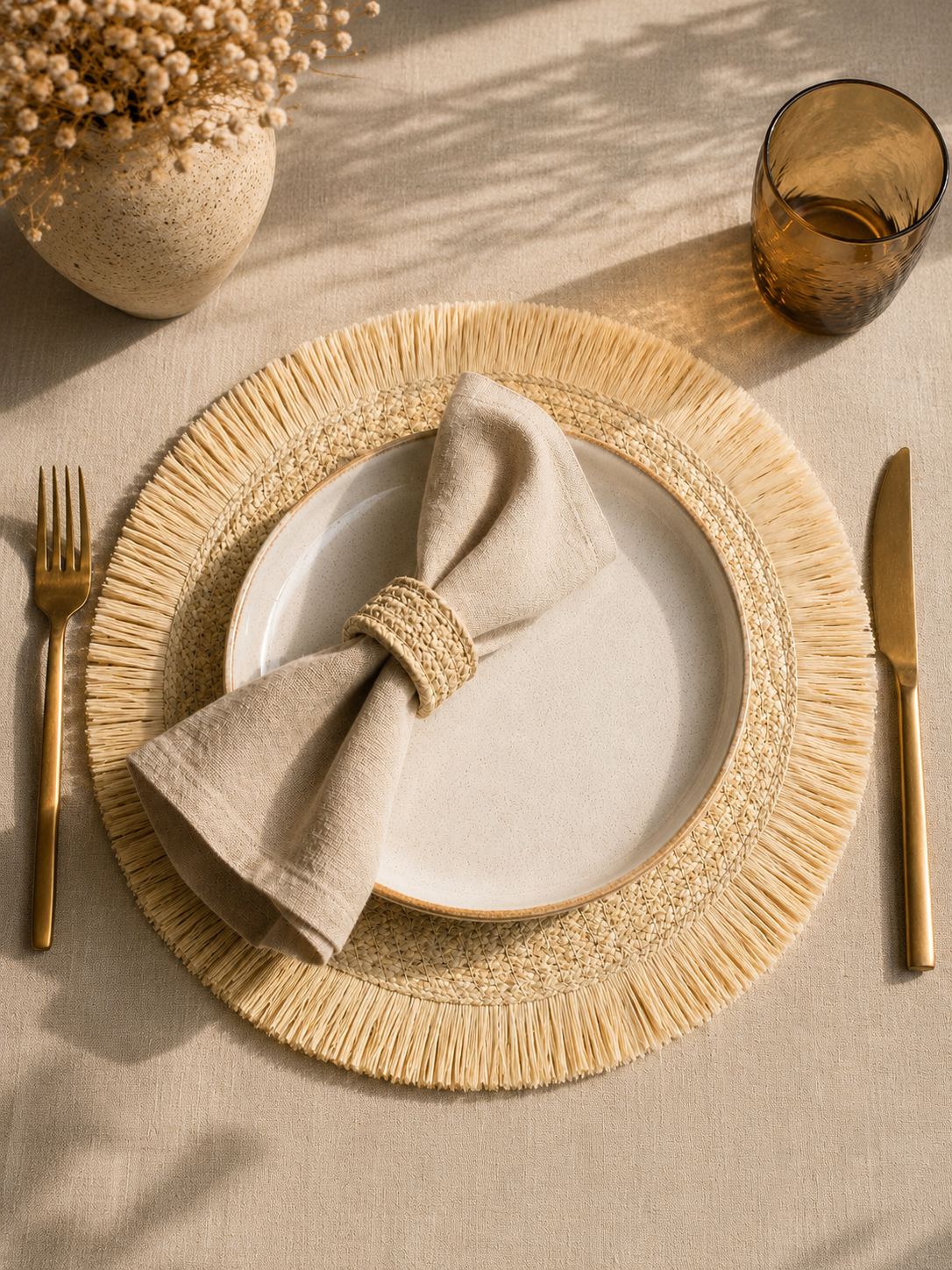 Natural Woven Fringe Placemats – Set of 6