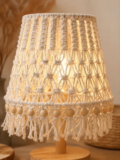 Macramé Table Lamp with Wooden Beads