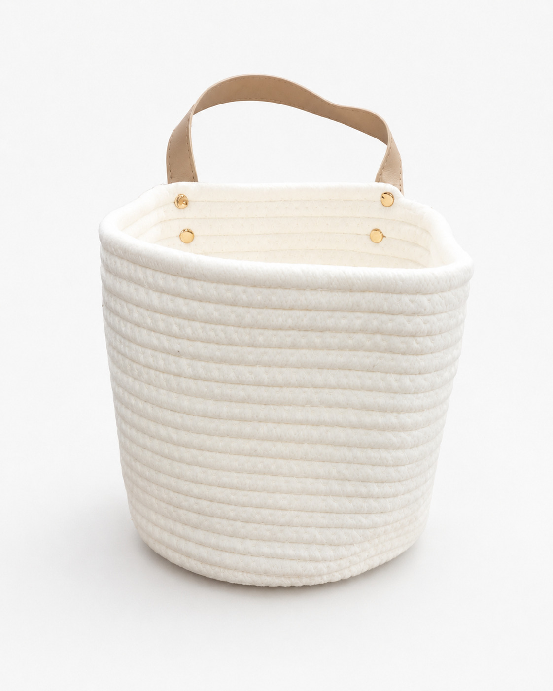 Cream Rope Storage Basket with Leather Handle