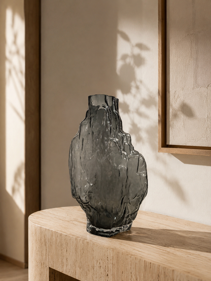 Smoky Sculptural Glass Vase