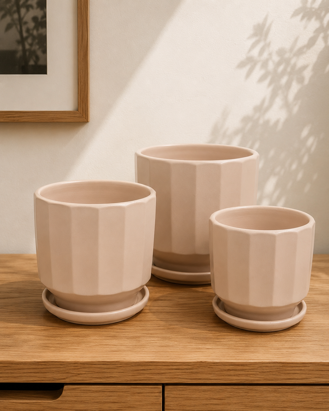 Minimalist Blush Pink Ceramic Planter Set