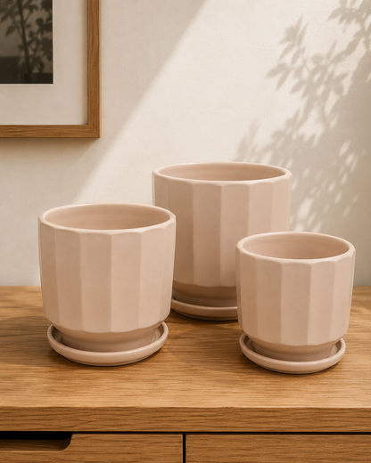 Minimalist Blush Pink Ceramic Planter Set