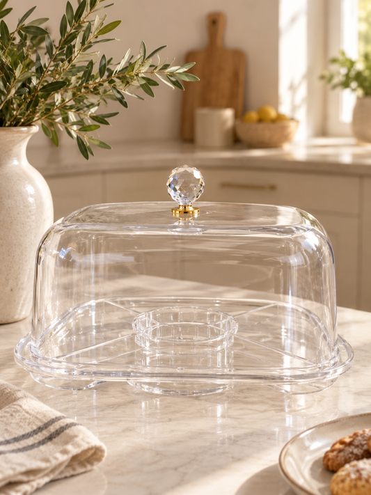 Square Clear Acrylic (Plexi) Cake Stand with Dome Cover