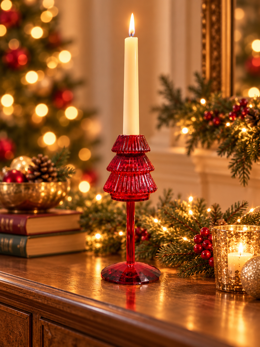 Glass Christmas Tree Taper Candle Holder