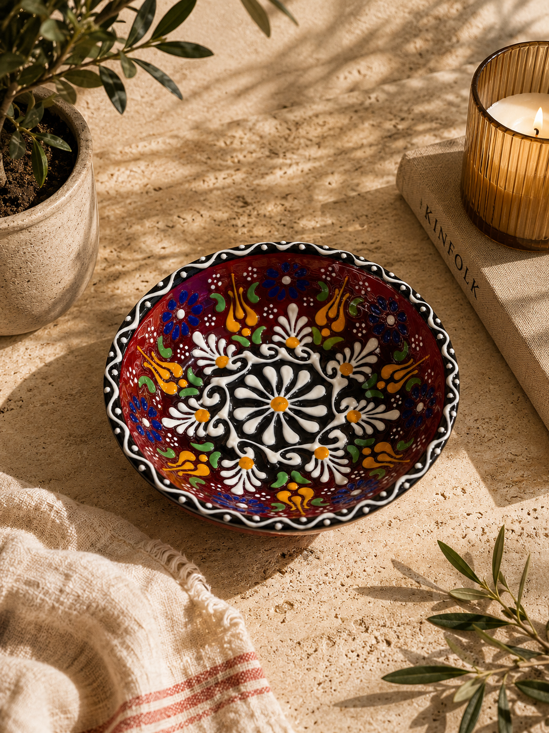 Hand-Painted Ceramic Bowl – Traditional Floral Design