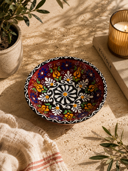 Hand-Painted Ceramic Bowl – Traditional Floral Design