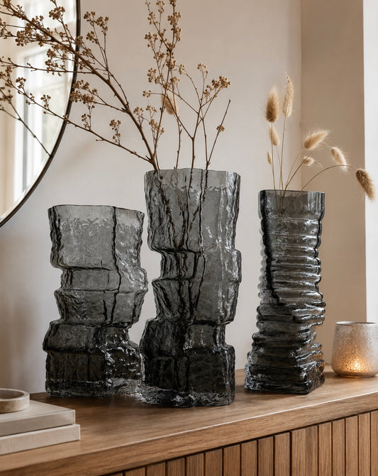 Textured Smoky Glass Vases