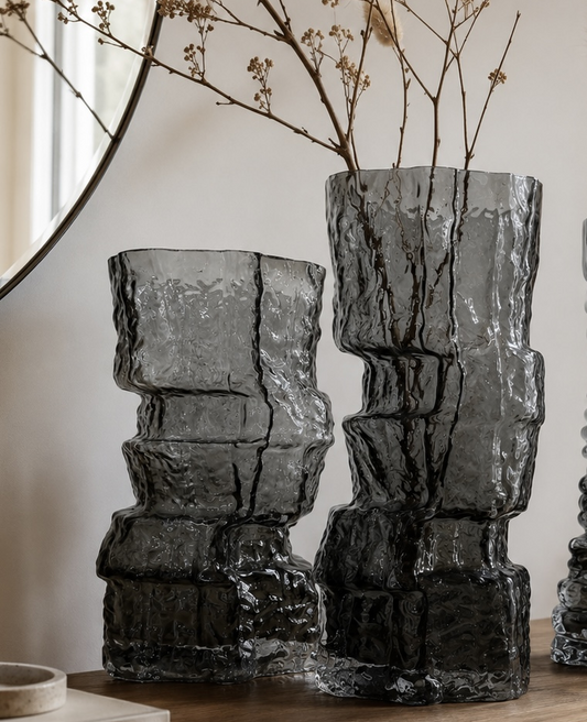 Textured Smoky Glass Vases