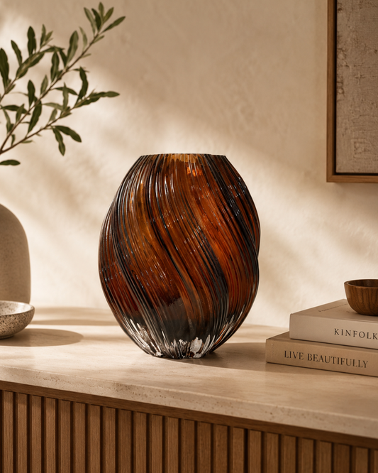 Textured Amber Swirl Glass Vase